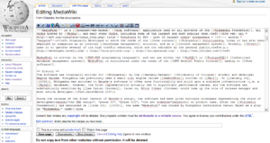 Editing interface of MediaWiki 1.7 as rendered in Firefox, showing the edit toolbar and some examples of wiki syntax.