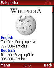 Opera Mini displaying the Wikipedia portal